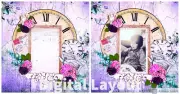 DIGITAL LAYOUT - Clocks & Purple Flowers Mixed Media Collage Scrapbook Page JPEG