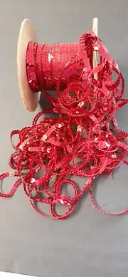 10 Yards Vtg. Red Sequin Trim Spangle Flat Paillette String Ribbon *1/4" Wide