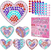 Qyeahkj 7 Pcs Valentine's Day Arts Crafts Kit DIY Heart Gems Diamond Suncatcher Crafts for Kids Valentines Gemstones Painting Gifts Exchange for Home School Party Decor for Kids Aged 4 6 8 10 12