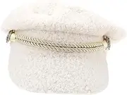 [Minkissy] Warm Hat Women's Octagonal Hat Lambwool Material Stylish and Warm Comfortable for Outdoor Activities White
