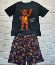 Five Nights at Freddys Sleep Shorts Pajamas Set Size 8 Black New In Bag