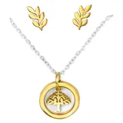 Surgical Steel Gold Plated Tree of Life Pendant Necklace jewellery Set
