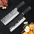 Cleaver Knife Kitchen Chef Butcher Slicing Chopping Hammered Steel Wood Handle S
