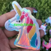 1 x unicorn iridescent patch girls jeans dress iron on sew on children child new