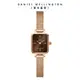 Daniel Wellington 手錶 Quadro Mini 15.4x18.2ｍｍ 方糖系列編織小方錶-咖啡棕錶盤-兩色任選(DW00100649 DW00100654)/ 玫瑰金