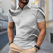 Men's Geometic Line Zip Polo Short Sleeve Turndown Business Casual / Sporty Sports Outdoor Athleisure Casual Daily Zipper 3D Print Summer Grey