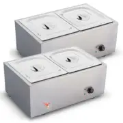 NNEAGS 2X Stainless Steel 2 X 1/2 GN Pan Electric Bain-Marie Food Warmer with Li