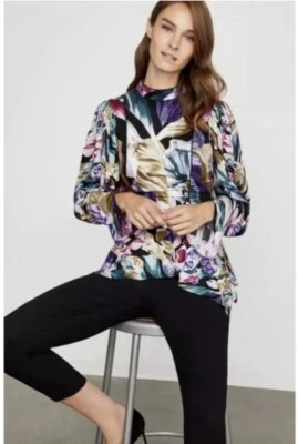 BCBGMAXAZRIA Medium TRIUMPH PETALS ASYMMETRIC HEM MOCK NECK TOP Dopamine Rayon