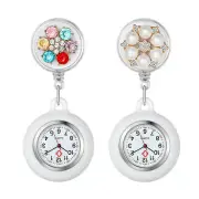 Women Lapel Watch Clip-on Hanging Nurse Doctor Fob Watch Pearl Retractable Watch