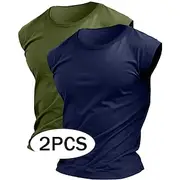 Men's T Shirt Moisture Wicking Shirts Sleeveless Short Sleeve Crew Neck Summer Plain Sports Fashion Lightweight 2 Piece Vacation Casual Holiday BlueLight Blue