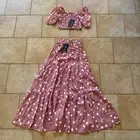 Mister Zimi Set Womens 8 Mia Rose Spot Shirred Top Maxi Skirt Linen Blend NEW