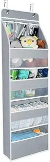 Univivi Door Hanging Organizer Nursery Closet Cabinet Baby Storage with 4 Large Pockets and 3 Small PVC Pockets for Cosmetics, Toys and Sundries (Grey)