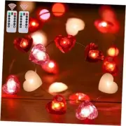 2 Pcs Valentine's Day Heart String Lights with Timer Deep Red Red Pink White