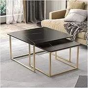 Modern Nesting Coffee Table for Living Room, Sofa Side End Table Set with Marble Texture & Gold Metal Frame (White Sintered Stone)/Black/50 * 40Cm + 70 * 50Cm Feito na China Comfortable Anniversary