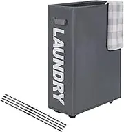 Dirty Laundry Basket with Wheels, Collapsible Clothes Basket, Slimline Laundry Basket, Foldable Corner Storage Bins (Grizzly)