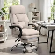 SJZNOI Office Chair Adjustable Height Executive Desk Chair with Foot Rest Comfortable Computer Chair High Back Reclining Gaming Chair Durable Leather Rolling Work Swivel Chairs