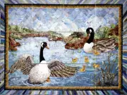 Contemporary Art Landscape Swan Pond Mural Ceramic Backsplash Bath Tile #2414
