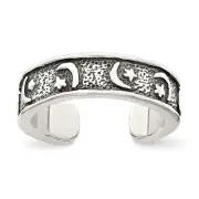 925 Sterling Silver Solid Celestial Moon and Star Toe Ring - Adjustable Toe