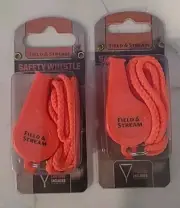 Field and Stream Emergency Safety Whistle, Orange Plastic w Lanyard 2 pcs. New