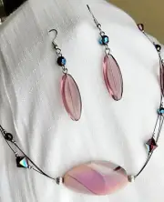 Handmade ~Necklace & Earring Set ~w/Semi Precious Stones & Glass Beads