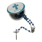Blue Baby Boy My First Rosary Beads & Porcelain Trinket Box Set