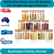 12PCS 250ml Glass Jars with Bamboo Lids, Airtight Storage Containers with Labels
