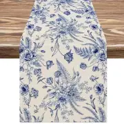 JarThenaAMCS Floral Table Runner Blue White Floral Kitchen Dining Table