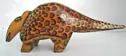 HANDCRAFTED WOODEN ARMADILLO CANDLEHOLDER RED BROWN BLACK
