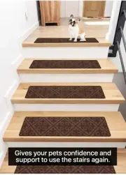 15PCS Non-Slip Carpet Stair Treads 30" x 8" Mats Indoor for Wooden Steps Brown