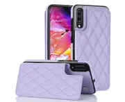 3 Cards Leather Case for Samsung Galaxy A70, RFID Blocking Material to Protect Card Data - Light Purple