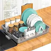Dish Drying Rack-Plastic Rustproof, Large Kitchen Organizer, 17.13"(L) x 13.19"(W),Dish Rack with Drainboard, Utensil Holder for Various Kitchenware,White