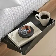 Modern Innovations 15 inch Bedside Caddy Tray with Cup Holder & Cable Cord Insert for Multipurpose Use as Bedside Table Breakfast Bed Tray Small Computer Desk Kids Shelf & Nightstand (Black)