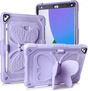 For Apple iPad 5th / 6th Gen / 9.7 2017 /2018 / Pro 9.7 / Air 1 / Air 2 Butterfly Fancy Shockproof Heavy Duty Kickstand Case Cover With Pencil Holder (Purple)