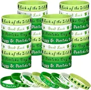 Wettarn 48pc St. Patrick's Day Shamrock Bracelets, Green Shamrock Irish Bracelets, St. Patrick's Day Party Favors, 2.3 inches