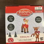 Gemmy 6 Ft Rudolph The Red Nose Reindeer W/puffer Vest Light Up Nose Inflatable