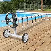 ALFORDSON Pool Cover Roller 4.5m Adjustable Swimming Solar Blanket Reel with Attachment Straps/Clips/Hand Crank/Wheels, Heavy Duty Aluminium in Grey and Silver