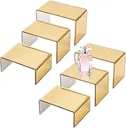 Clear Acrylic Display Risers | Action Figures – Golden Counter Organizer Rack, 3 Sizes Collection Stand 4-Step Shelf Stand for Cupcakes, Perfume, for Cabinet, Home, Café Décor