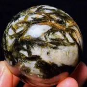 280G Natural Green Tourmaline Unicorn Gem Mica Symbiotic Crystal Ball L4394