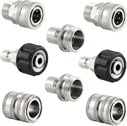 Raincovo Pressure Washer Quick Connect Kit, Stainless Steel, M22 14mm to 3/8 Inch Quick Connect Fittings, 3/4 Inch to 1/2 Inch Quick Release Adapter Set for Power Washer, 8 Pack