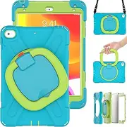 Case for iPad Mini 4/5,Rugged Heavy Duty Shockproof Rotatable Kickstand Protective Cover,Light Blue Green
