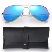 Blue Mirrored Aviators Reflective Sunglasses Pilot Sunnies Shades w/Silver Frame