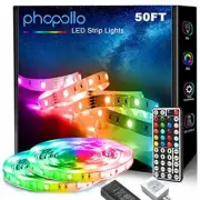 New! Phopollo LED Strip Lights 50ft 5050 Flexible 44 Key IR RemoteController 12V