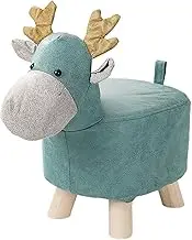 Ronyme Kids Ottoman Stool with Wooden Legs, Cartoon Foot Rest and Storage Solution for Indoor, Blue, as described