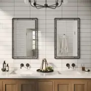 Industrial Farmhouse Wall Mirror Set2 Piped Bathroom Vanity Steampunk Style 33"