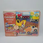 NEW 6pc Melissa & Doug Construction Trucks Wood Chunky Puzzle