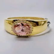 Bloomingdales Pink Crystal Gold tone Bracelet Hinged Bangle ART DECO Statement