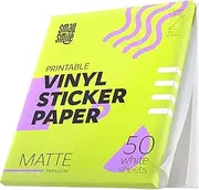 Premium Printable Vinyl Sticker Paper for Inkjet Printer and Laser - 50 White Matte Sticker Paper Waterproof - Durability Adhesive Paper 8.5 x 11, Fast Dry, Holds Ink Well, Great for Cutting Machines