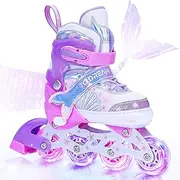 Inliner Kinder 31-42, Rollschuhe Mädchen 4 Größenverstellbar, Inline Skates Meisje Pink Led,Schuhe Mit Rollen Für Jungen,Quad Roller Skates für Damen,Weihnachts und Geburtstags Geschenke