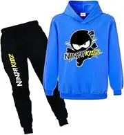 [Forlcool] Ninja Kidz Boy's Solid Color Hooded Sweater Suit Girls Casual Sports Hoodie and Trousers