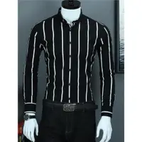 在飛比找ETMall東森購物網優惠-黑白長袖高端休閑帥氣條紋襯衫